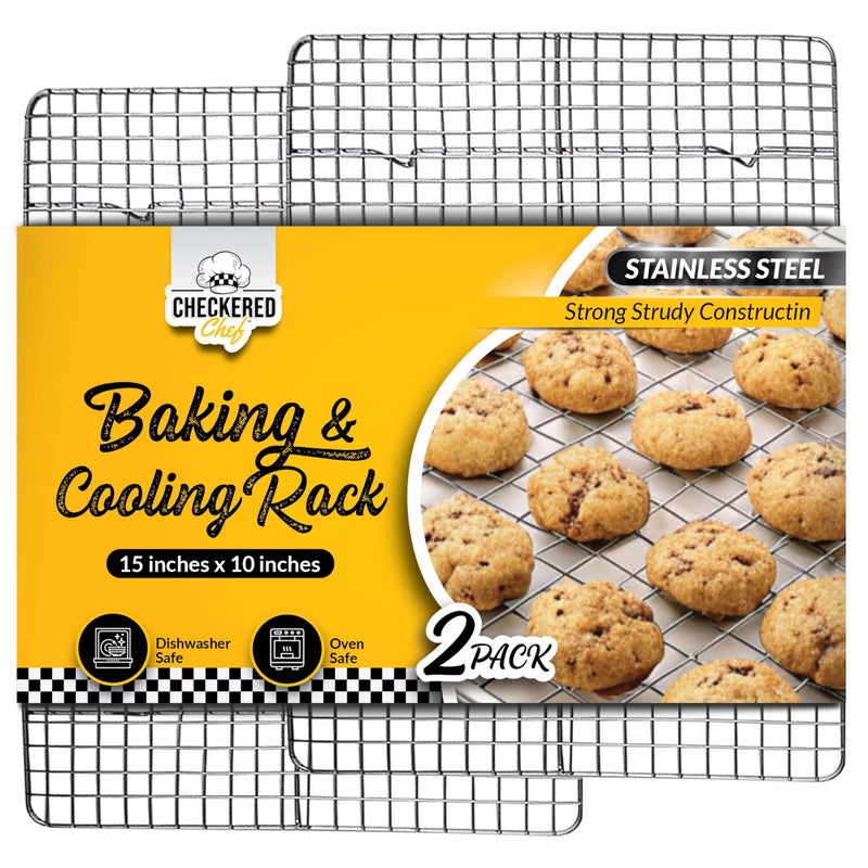 Checkered Chef Cooling Rack for Cooking and Baking - 10" x 15" Set of 2 Stainless Steel, Oven Safe Grid Wire Cookie Cooling Racks - Image 1